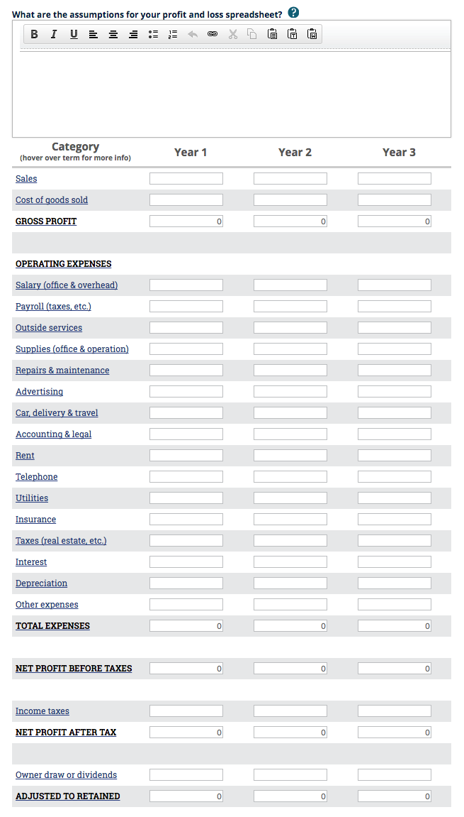 profit and loss spreadsheet – Susan Solovic